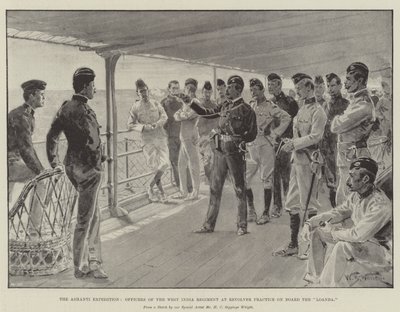 The Ashanti Expedition, Officers of the West India Regiment at Revolver Practice on Board the Loanda by William Barnes Wollen